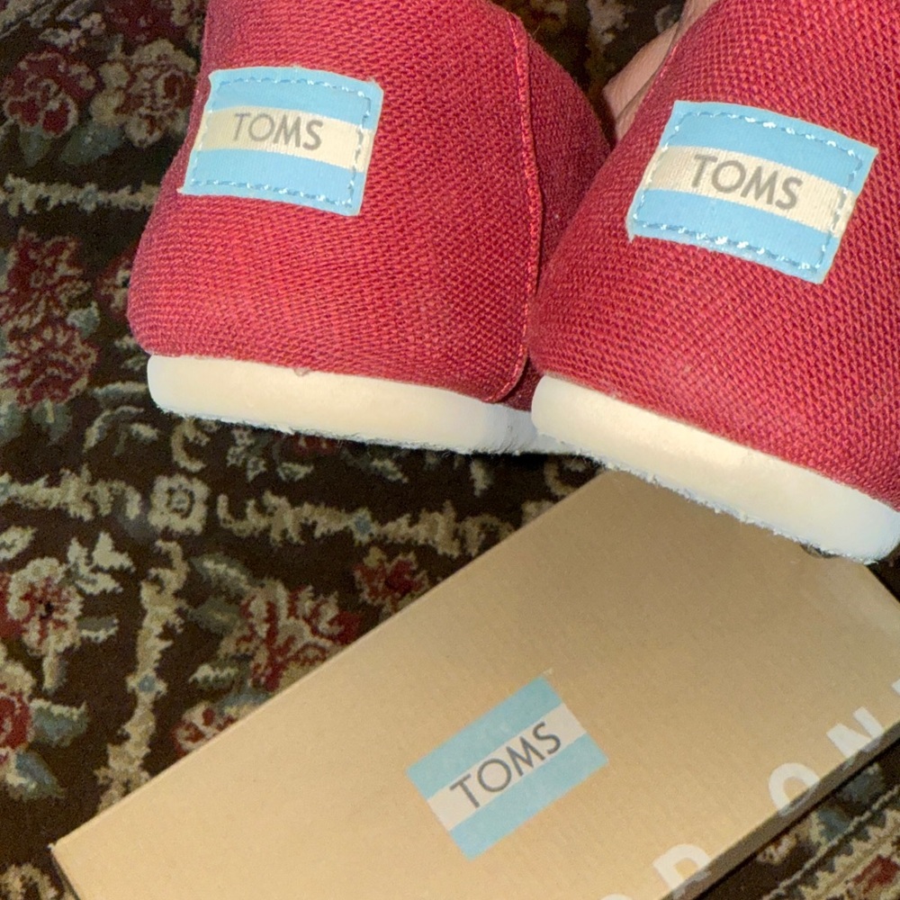 TOMS Burgundy Canvas Slip-Ons - Picture 4 of 9